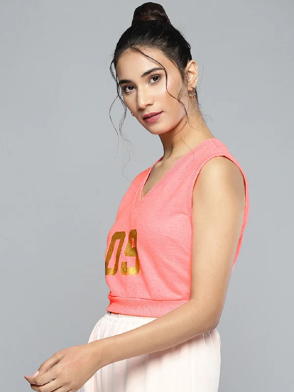 Neon Pink V Neck Crop Vest